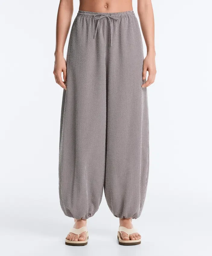 Pantaloni maxi bloomer a quadretti in misto lyocell Pantaloni maxi bloomer a quadretti in misto lyocell