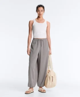 Pantaloni maxi bloomer a quadretti in misto lyocell