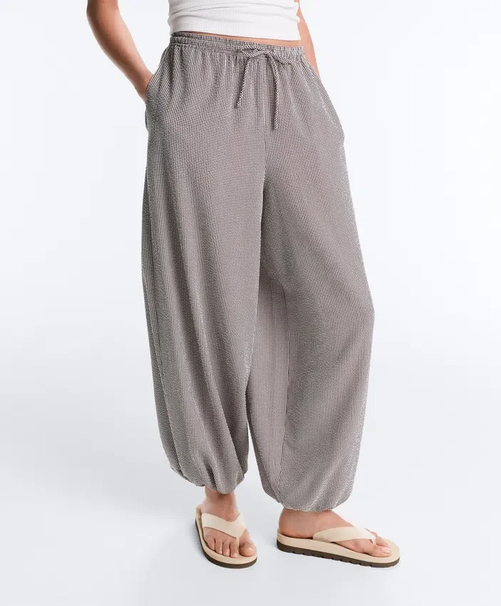 Pantaloni maxi bloomer a quadretti in misto lyocell Pantaloni maxi bloomer a quadretti in misto lyocell