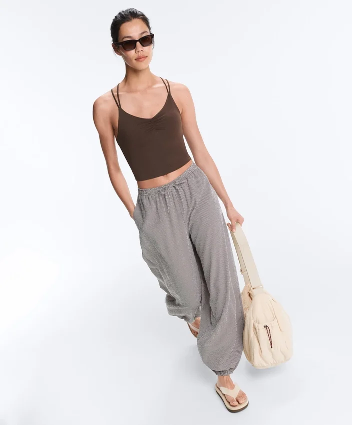 Pantaloni maxi bloomer a quadretti in misto lyocell Pantaloni maxi bloomer a quadretti in misto lyocell