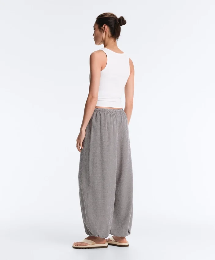 Pantaloni maxi bloomer a quadretti in misto lyocell Pantaloni maxi bloomer a quadretti in misto lyocell