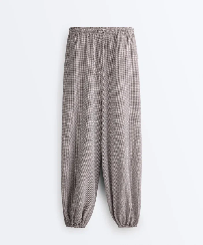 Pantaloni maxi bloomer a quadretti in misto lyocell Pantaloni maxi bloomer a quadretti in misto lyocell