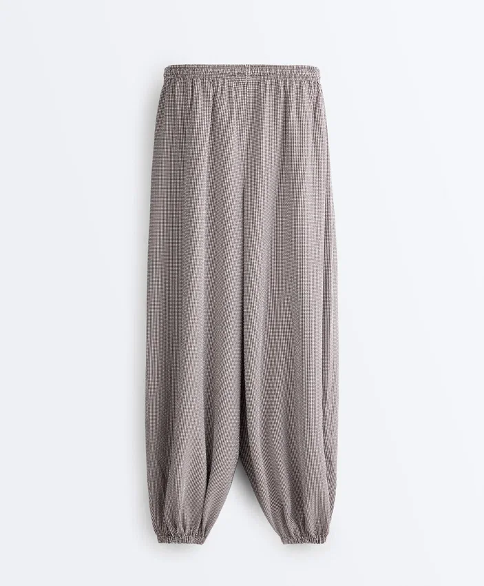 Pantaloni maxi bloomer a quadretti in misto lyocell Pantaloni maxi bloomer a quadretti in misto lyocell