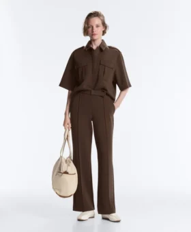 Pantaloni slim a vita bassa in piqué con cotone Pantaloni slim a vita bassa in piqué con cotone