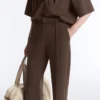 Pantaloni slim a vita bassa in piqué con cotone