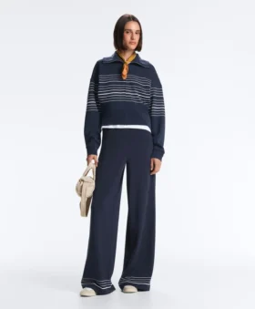 Pantaloni Soft Touch in modal morbido al tatto con dettagli a righe marinare
