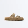 Sandali con plateau in pelle crosta con fibbia