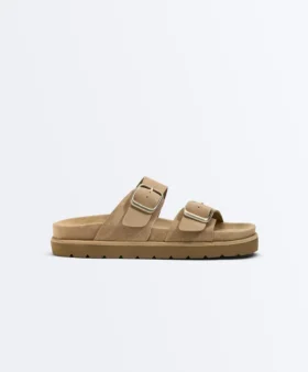 Sandali con plateau in pelle crosta con fibbia