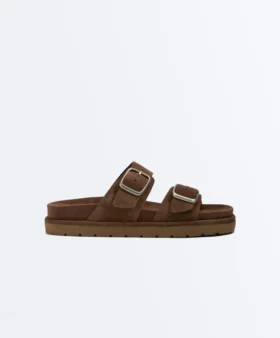 Sandali con plateau in pelle crosta con fibbia
