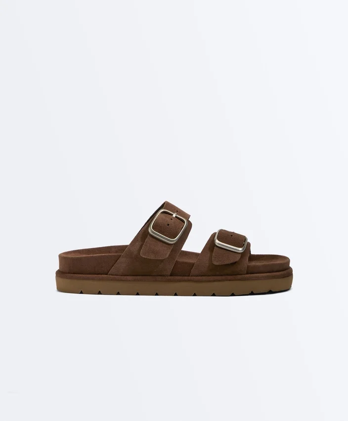 Sandali con plateau in pelle crosta con fibbia Sandali con plateau in pelle crosta con fibbia