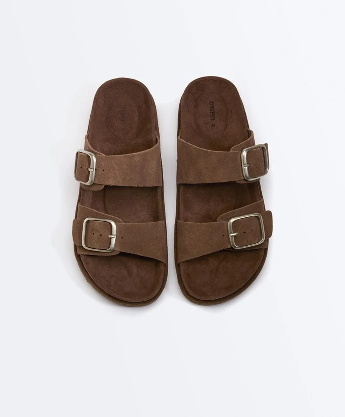 Sandali con plateau in pelle crosta con fibbia Sandali con plateau in pelle crosta con fibbia