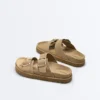 Sandali con plateau in pelle crosta con fibbia