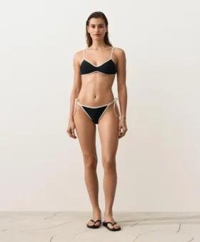 Slip bikini a copertura media con lacci e bordi a contrasto