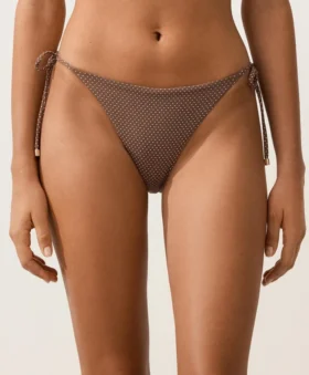 Slip bikini a copertura media con lacci e stampa a mini pois