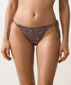 Slip bikini a copertura media con lacci e tessuto smock