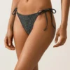 Slip bikini a copertura media con lacci in jacquard effetto lavato