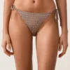 Slip bikini a copertura media con stampa mini metallizzata e lacci