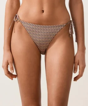 Slip bikini a copertura media con stampa mini metallizzata e lacci