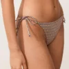 Slip bikini a copertura media con stampa mini metallizzata e lacci