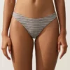 Slip bikini a copertura media con taglio a U a righe