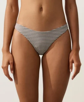 Slip bikini a copertura media con taglio a U a righe