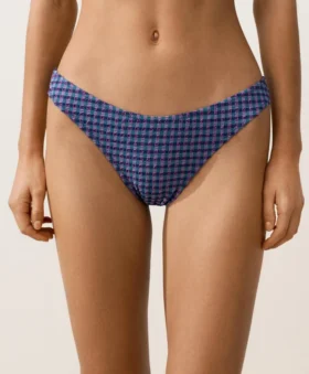 Slip bikini a copertura media con taglio a U in tessuto a quadretti