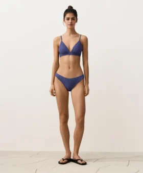 Slip bikini a copertura media con taglio a U in tessuto a quadretti