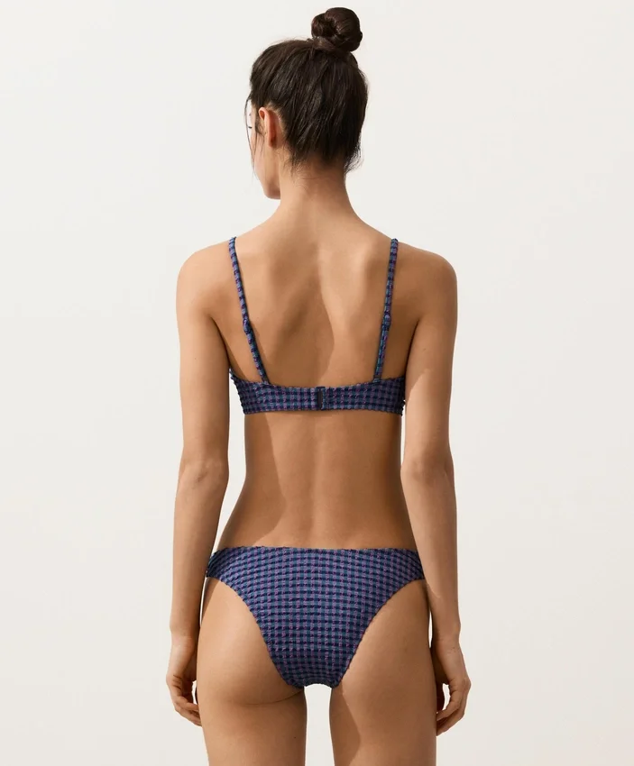 Slip bikini a copertura media con taglio a U in tessuto a quadretti Slip bikini a copertura media con taglio a U in tessuto a quadretti