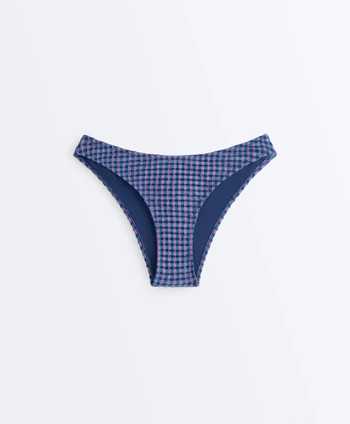 Slip bikini a copertura media con taglio a U in tessuto a quadretti Slip bikini a copertura media con taglio a U in tessuto a quadretti