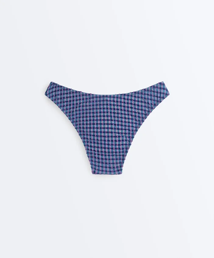 Slip bikini a copertura media con taglio a U in tessuto a quadretti Slip bikini a copertura media con taglio a U in tessuto a quadretti