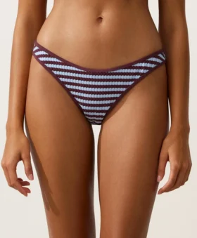 Slip bikini a copertura media con taglio a U in tessuto a righe testurizzato