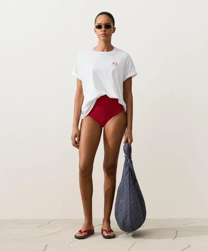 Slip bikini a vita alta con trama a nido d’ape Slip bikini a vita alta con trama a nido d’ape