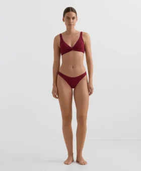 Slip bikini brasiliano in jacquard a quadretti mini con taglio a U