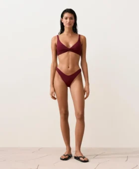 Slip bikini brasiliano in jacquard a quadretti mini con taglio a U