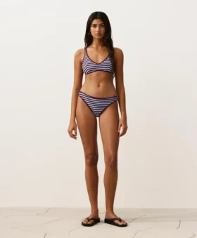 Slip bikini classico a righe testurizzate