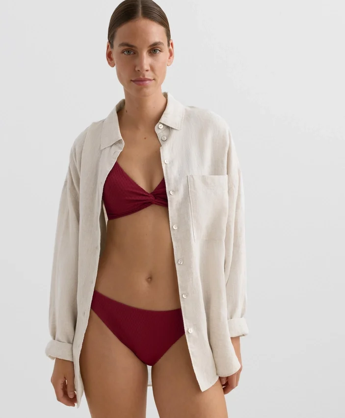 Slip bikini classico in jacquard a mini quadri Slip bikini classico in jacquard a mini quadri