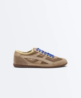 Sneakers in pelle scamosciata crosta e mesh