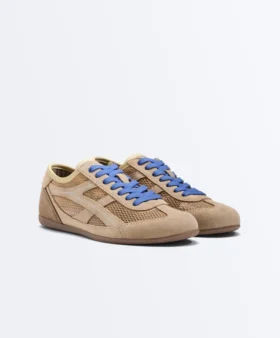 Sneakers in pelle scamosciata crosta e mesh