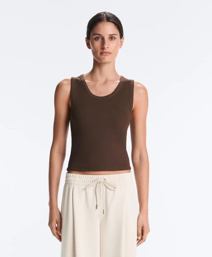 T-shirt a costine con spalline larghe, in cotone e modal T-shirt a costine con spalline larghe, in cotone e modal