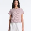 T-shirt a maniche corte in misto cotone a righe, vestibilità regolare