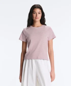 T-shirt a maniche corte in misto cotone a righe, vestibilità regolare