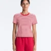 T-shirt a maniche corte in misto cotone a righe, vestibilità regolare