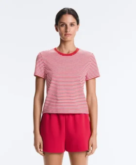 T-shirt a maniche corte in misto cotone a righe, vestibilità regolare