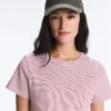 T-shirt a maniche corte in misto cotone a righe, vestibilità regolare