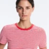T-shirt a maniche corte in misto cotone a righe, vestibilità regolare