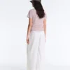T-shirt a maniche corte in misto cotone a righe, vestibilità regolare
