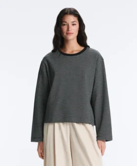 T-shirt a maniche lunghe in misto cotone a righe dal taglio morbido