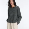 T-shirt a maniche lunghe in misto cotone a righe dal taglio morbido