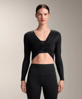 T-shirt a maniche lunghe multi-posizione in misto lyocell con nodo