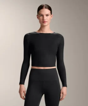 T-shirt a maniche lunghe multi-posizione in misto lyocell con nodo